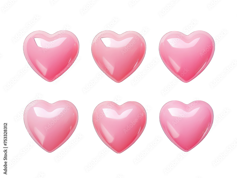 Set of rose heart isolated on transparent background, transparency image, removed background
