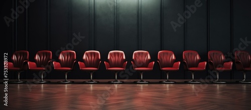 Conference room with a line of vacant chairs photo