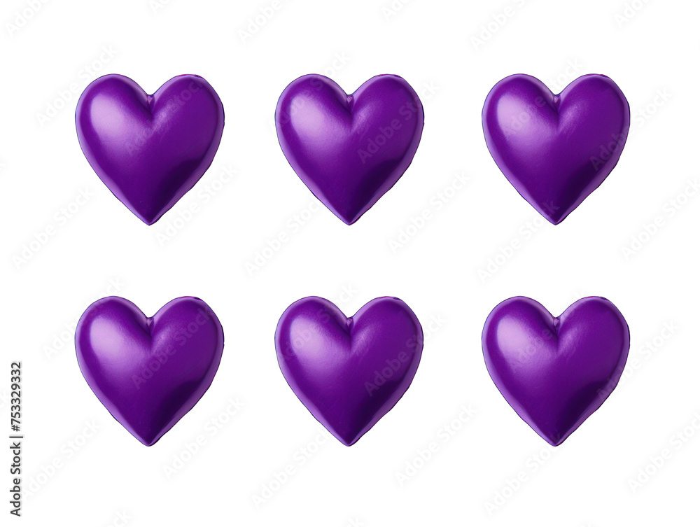 Set of purple heart isolated on transparent background, transparency image, removed background