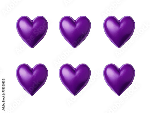 Set of purple heart isolated on transparent background, transparency image, removed background