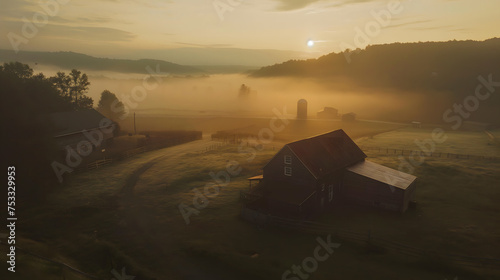 Misty Dawn at the Countryside Farm