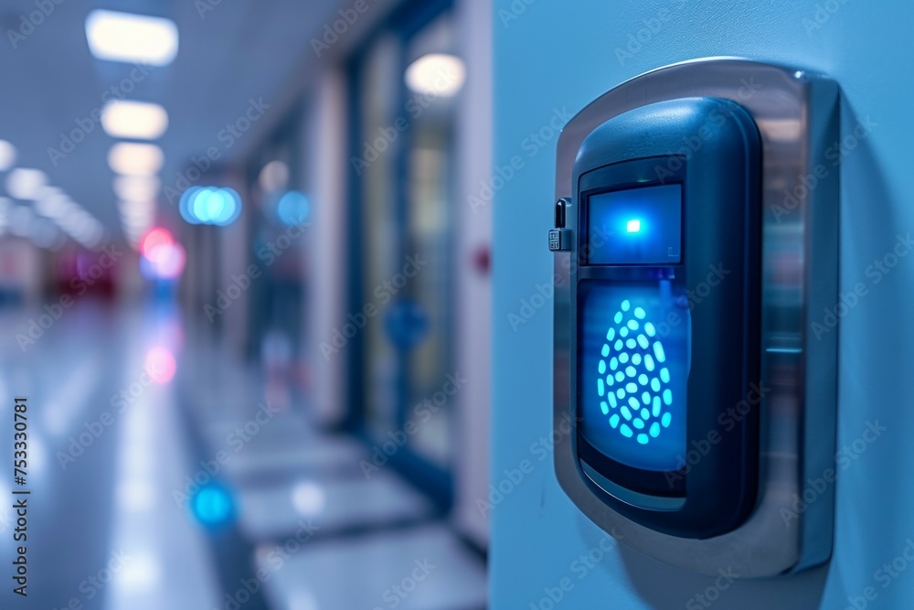 Access control. Security and fingerprint login. Background with selective focus and copy space Access control. Security and fingerprint login. Background with selective focus and copy space