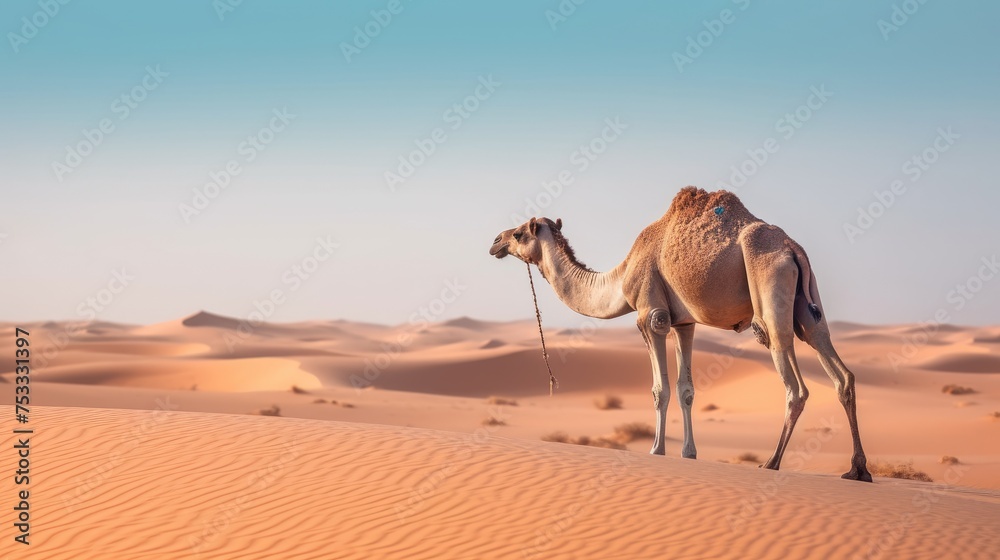 Camels in the Sahara desert - obrazy, fototapety, plakaty 