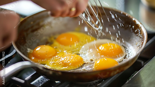 Whisking eggs for a fluffy omelette