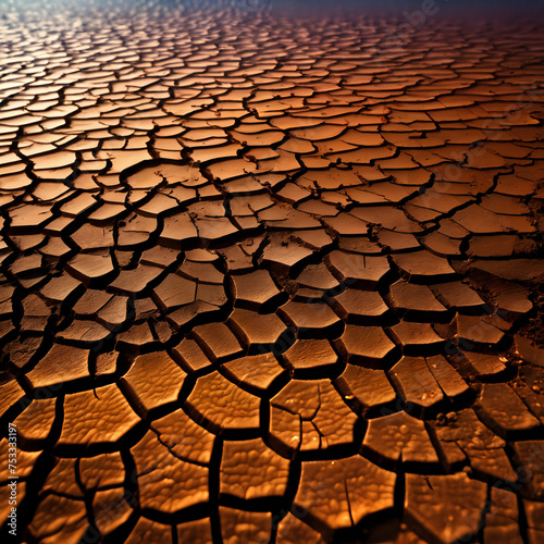 A dry, cracked earth surface, indicating a severe drought.