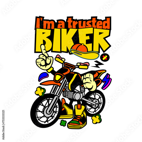 Cute Motor Bike Cartoonist T-Shirt with Hat And Cap