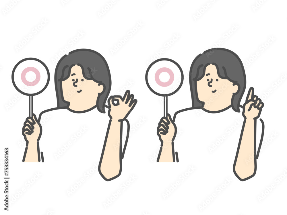 女性介護士のマルイラスト(⚪︎)OK 指差し 女性介護士のマルイラスト(⚪︎)OK 指差し