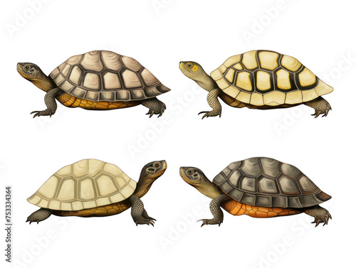 Set of turtle isolated on transparent background, transparency image, removed background