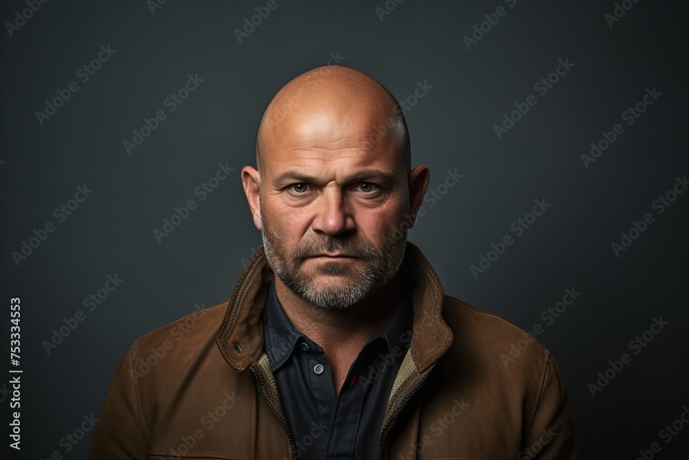 Portrait of a man with a beard in a brown jacket on a dark background Portrait of a man with a beard in a brown jacket on a dark background