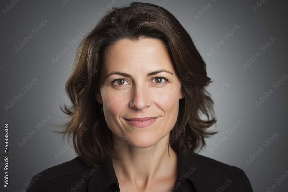 Portrait of a middle-aged business woman on grey background. Portrait of a middle-aged business woman on grey background.