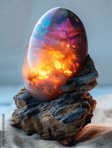 Mystical Glowing Crystal Egg on Rock Formation