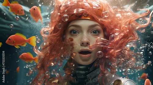 Underwater photo shoot by 3D characters cute face