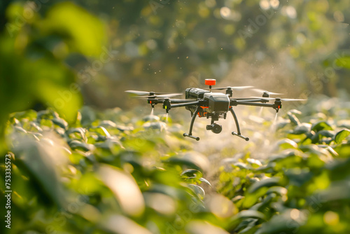 Drone used in agriculture, theme of technology and innovation used in agriculture to spray plants