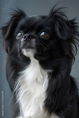 Black and White Small Dog Portrait in Daz3d Style, To provide a high-quality, visually appealing, and technically advanced stock photo of a black and