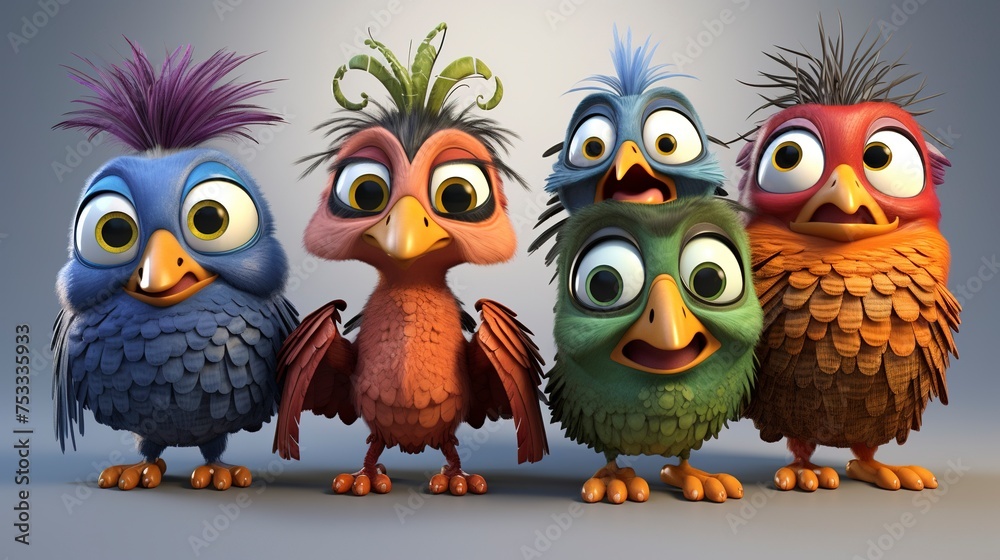 Urban Birds with 3D Characters cute face