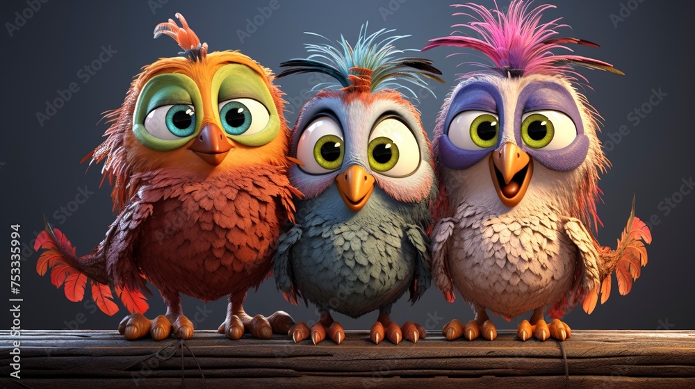 Fototapeta premium Urban Birds with 3D Characters cute face