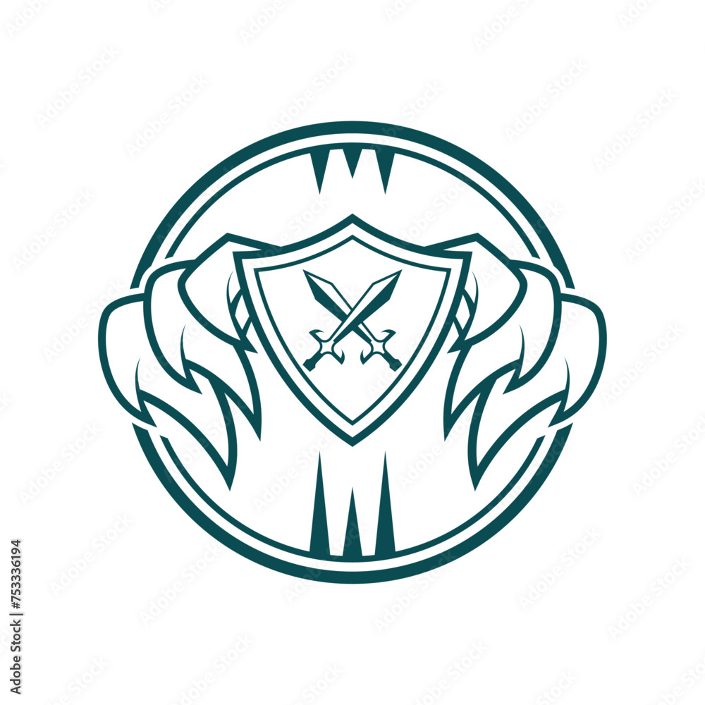 vector art illustration twin sword inside the winged shield , perfect for t shirt, hoodie, clothing line, jumpsuit, streetwear, wallpaper, background vector art illustration twin sword inside the winged shield , perfect for t shirt, hoodie, clothing line, jumpsuit, streetwear, wallpaper, background
