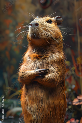 Hyperrealistic Rat Standing Alone in Aquarium photo