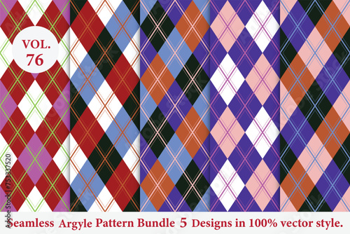 Argyle Pattern Bundle 5 designs Vol.76,geometric,Knitted,plaid