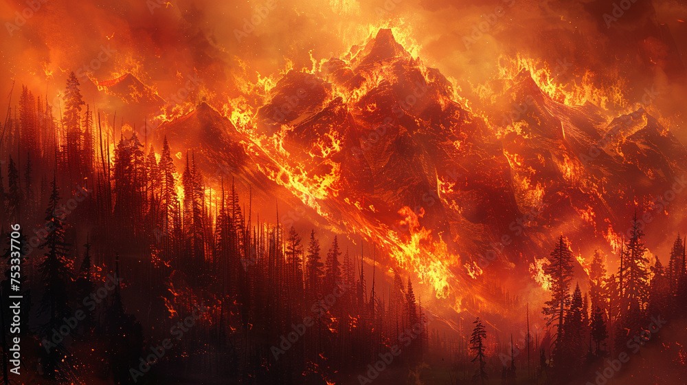 Mountainside Forest Ablaze with Wildfire