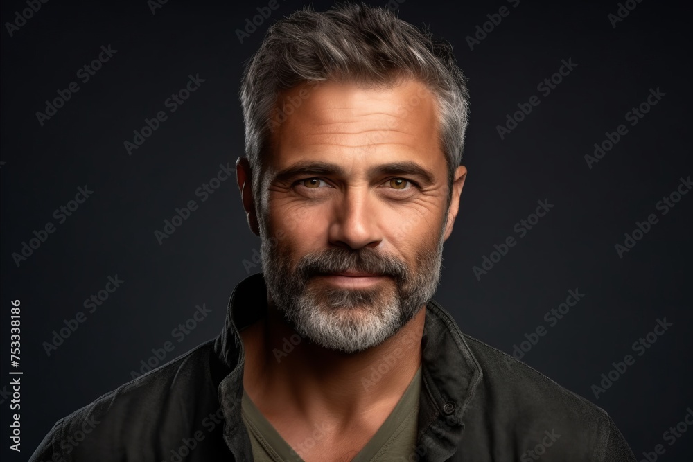 Portrait of a handsome mature man with grey hair and beard.