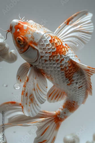 Stunning 3D Koi Carp with Bubbles and Waves, To add a touch of stylish and sophisticated artistry to any digital or print design project, from
