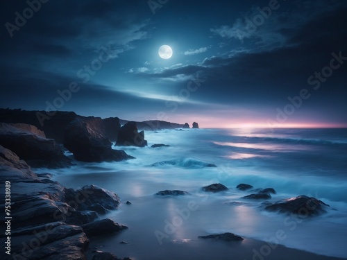 "Whispers of the Night: A Dreamlike Journey Through the Mystical Moonrise and Ethereal Ocean Waves"