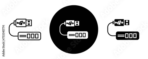 USB hub outline icon collection or set. USB hub Thin vector line art