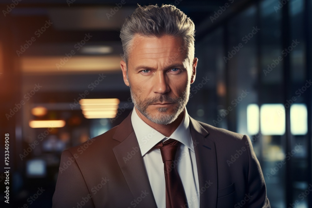 Fototapeta premium Portrait of confident smart businessman in suit in office