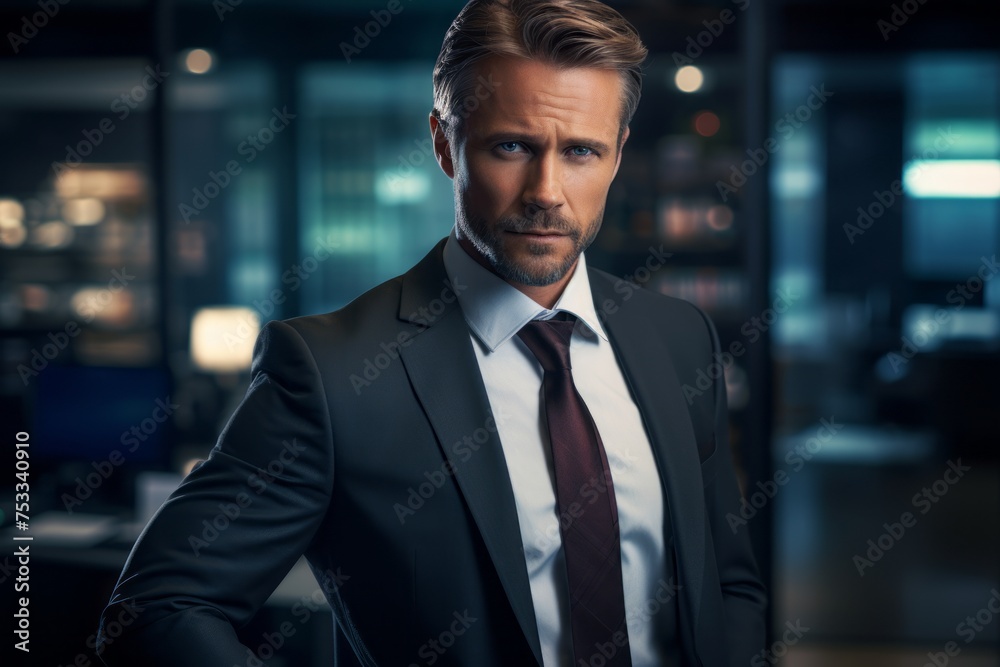 Portrait of confident smart businessman in suit in office