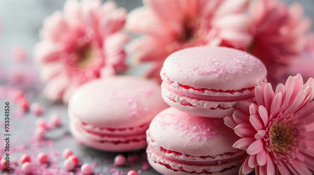 Obraz premium Pink Macarons with pink flower