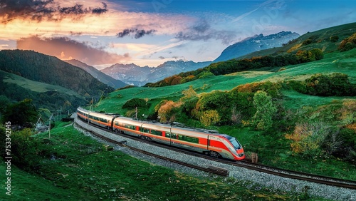 Train in the mountain hill highway travel landscape environment concept