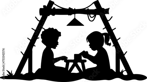 Children's Playtime Silhouette: Imaginative Indoor Adventure Under a Handmade Fort