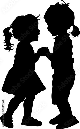 Two Young Children Holding Hands Silhouette - Capturing Childhood Friendship and Innocence