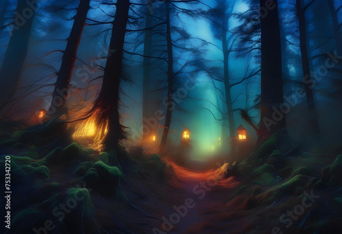 Haunted Forest, Spooky, Creepy, Woods, Eerie, Scary, Dark, Gloomy, Ghostly, Supernatural, Mystery, Paranormal, Halloween, Horror, Mysterious, AI Generated