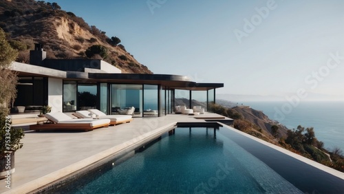 Stunning modern villa nestled in the hills of Malibu  California  offering breathtaking views of the Pacific Ocean