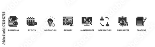 Customer engagement banner web icon vector illustration concept with icon of branding, events, innovation, quality, maintenance, interaction, guarantee, content	