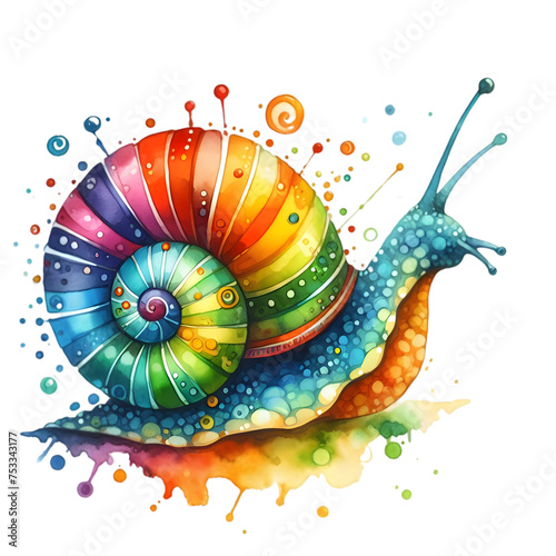 Colorful vector illustration of a snail with a spiral shell, perfect for a summery floral pattern design