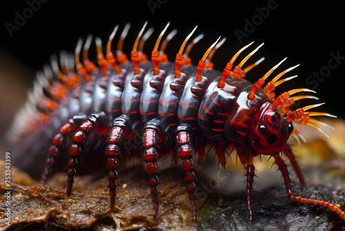 Macro Photography of a Colorful Centipede in Dynamic Action © Leon