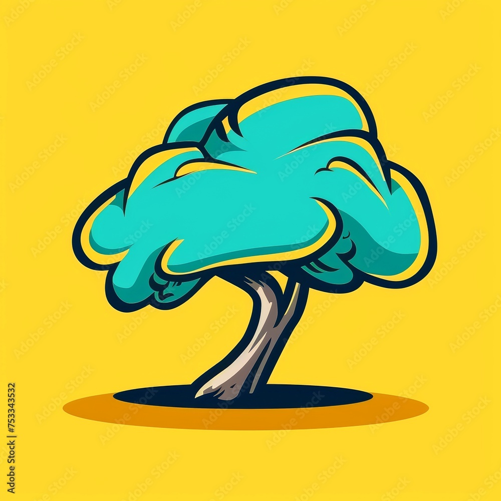 Fototapeta premium Colorful cartoon pop-art style tree with minimal details