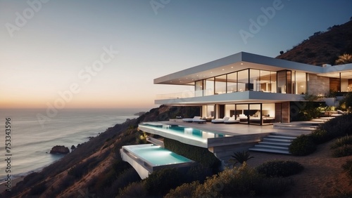 Stunning modern villa nestled in the hills of Malibu, California, offering breathtaking views of the Pacific Ocean © Damian Sobczyk