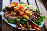 Traditional Bulgarian dish Meshans skara – mixed grilled meat, sausages and vegetables
