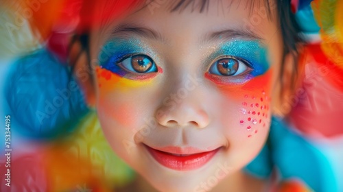 Close-up, Portrait of fashionable child model with fantasy makeup for cosmetics advertising