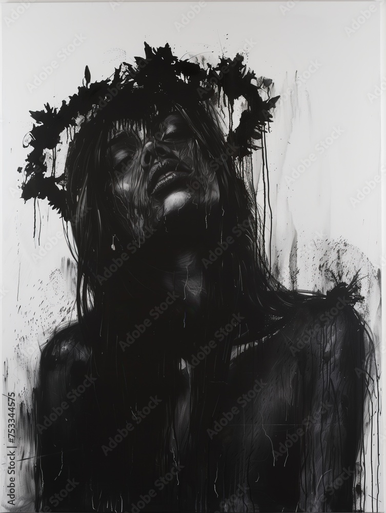 Fototapeta premium Black Chalk Illustration of a Woman: Feminist Art