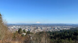 View of Portland Oregon with Mt Hood on a clear sunny day.