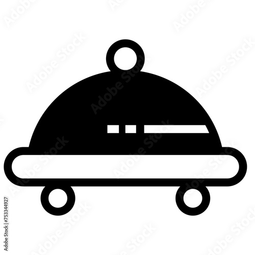 Covered food tray on a hand of hotel room service vector icon