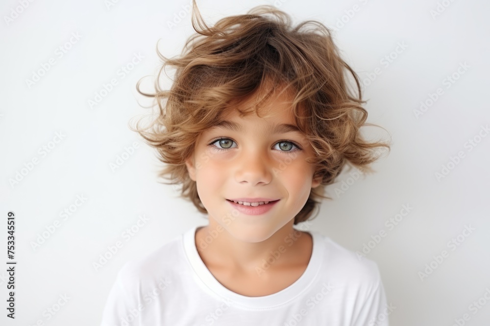 Portrait of a cute little boy with curly hair over white background Portrait of a cute little boy with curly hair over white background