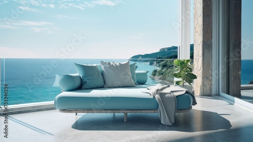 Photo Sofa bed with sea view pool in luxury