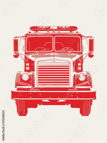 Cute simple screen print style fire engine emergency service vintage vehicle. Child poster Wall art