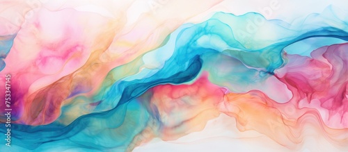 Abstract liquid art with alcohol ink technique creating a delicate bright and dreamy wallpaper Blend of colors forming transparent waves ideal for posters and printed materials